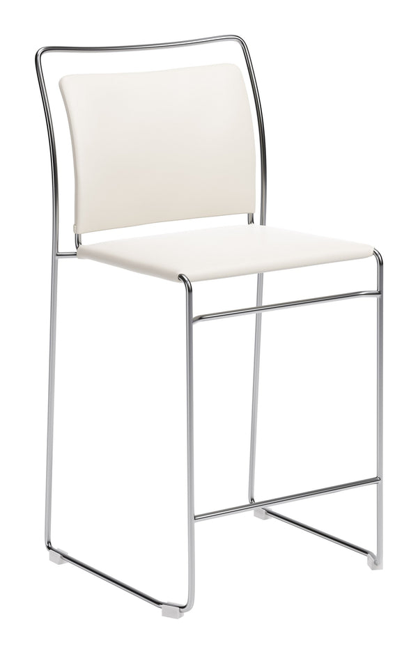 Zuo Modern Verbena Faux Leather Counter Stools Set of 2 Stackable Steel Frame Kitchen Bar Seating Cream 111157