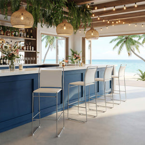 Verbena Faux Leather Barstools Set of 2 Stackable with Steel Legs and Footrest for Kitchen