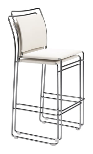 Verbena Faux Leather Barstools Set of 2 Stackable with Steel Legs and Footrest for Kitchen