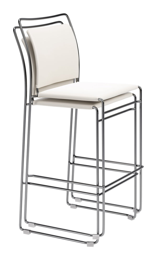 Verbena Faux Leather Barstools Set of 2 Stackable with Steel Legs and Footrest for Kitchen