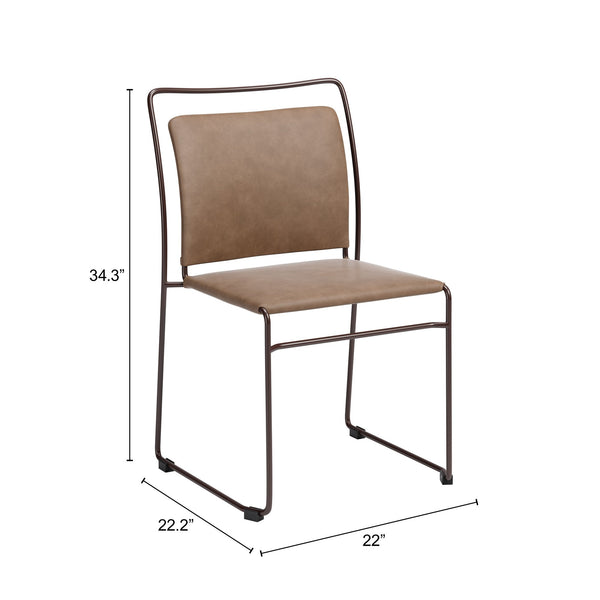 Verbena Faux Leather Stackable Dining Chairs Set of 2 with Modern Steel Frame Seating