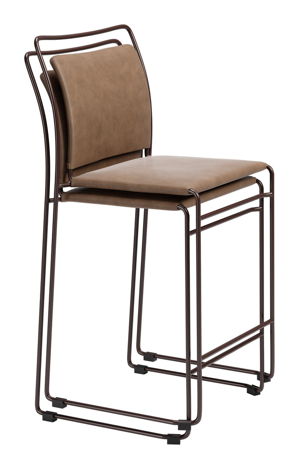 Verbena Faux Leather Counter Stools Set of 2 Stackable Steel Frame Kitchen Bar Seating