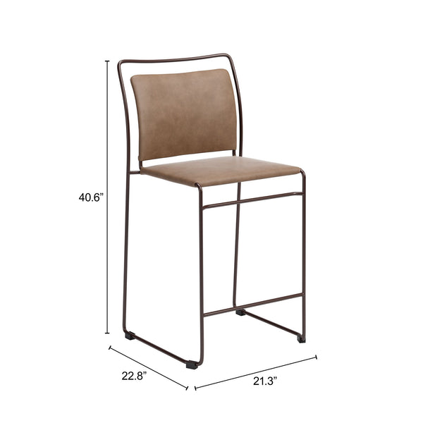 Verbena Faux Leather Counter Stools Set of 2 Stackable Steel Frame Kitchen Bar Seating