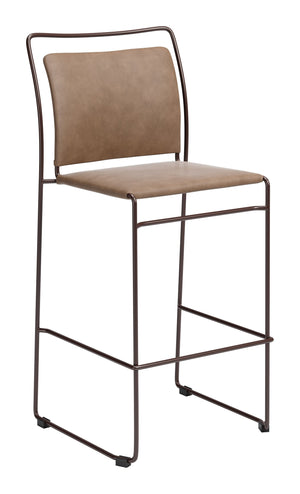 Zuo Modern Verbena Faux Leather Barstools Set of 2 Stackable with Steel Legs and Footrest for Kitchen Brown 111161