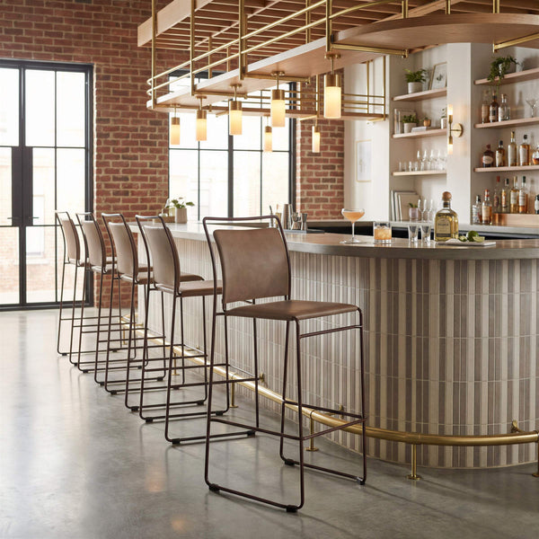Verbena Faux Leather Barstools Set of 2 Stackable with Steel Legs and Footrest for Kitchen