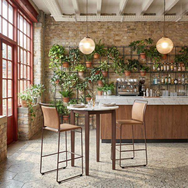 Verbena Faux Leather Barstools Set of 2 Stackable with Steel Legs and Footrest for Kitchen