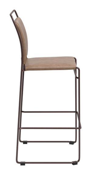 Verbena Faux Leather Barstools Set of 2 Stackable with Steel Legs and Footrest for Kitchen