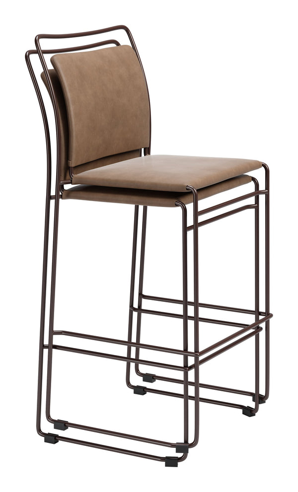 Verbena Faux Leather Barstools Set of 2 Stackable with Steel Legs and Footrest for Kitchen