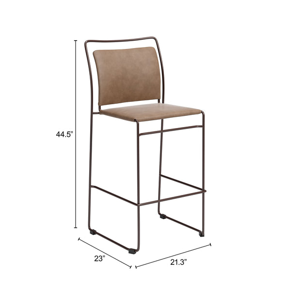 Verbena Faux Leather Barstools Set of 2 Stackable with Steel Legs and Footrest for Kitchen