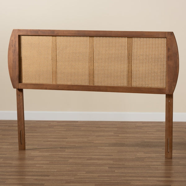 Baxton Studio Baxton Studio Harris Mid-Century Modern Headboard - Durable Wood & Rattan, Adjustable Height Design MG9734-Ash Walnut Rattan-HB-Full
