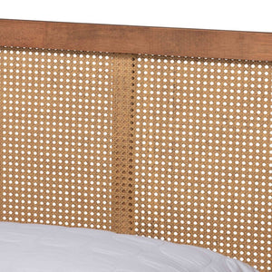 Baxton Studio Baxton Studio Mid-Century Modern Platform Bed with Walnut Finish and Woven Rattan Headboard Design Asami King Asami-Ash Walnut Rattan-King