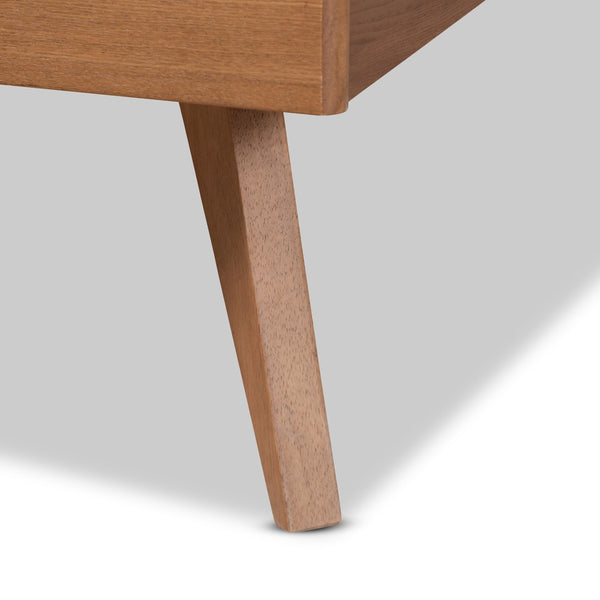 Baxton Studio Baxton Asami Mid-Century Queen Platform Bed with Walnut Finish & Woven Rattan Headboard Design Asami-Ash Walnut Rattan-Queen