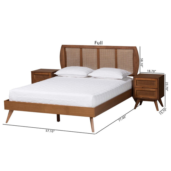 Baxton Studio Baxton Studio Asami Mid-Century Modern Walnut Bedroom Set with Woven Rattan & Adjustable Headboard Queen 3-Piece Asami-Ash Walnut Rattan-Queen 3PC Bedroom Set