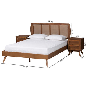 Baxton Studio Baxton Studio Asami Mid-Century Modern Walnut Bedroom Set with Woven Rattan & Adjustable Headboard Queen 3-Piece Asami-Ash Walnut Rattan-Queen 3PC Bedroom Set