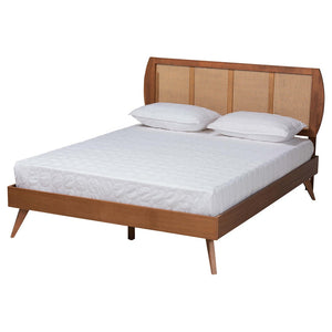 Baxton Studio Baxton Studio Asami Mid-Century Modern Walnut Bedroom Set with Woven Rattan & Adjustable Headboard Queen 3-Piece Asami-Ash Walnut Rattan-Queen 3PC Bedroom Set