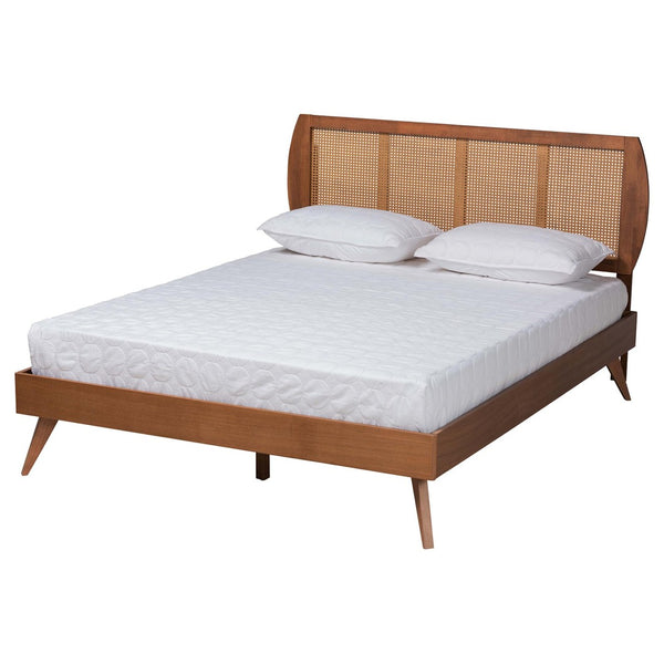 Baxton Studio Baxton Studio Asami Mid-Century Modern Walnut Bedroom Set with Woven Rattan & Adjustable Headboard Queen 3-Piece Asami-Ash Walnut Rattan-Queen 3PC Bedroom Set