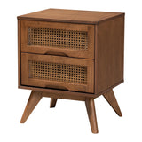 Baxton Studio Asami Mid-Century Modern Walnut Brown Finished Wood and Woven Rattan King Size 3-Piece Bedroom Set