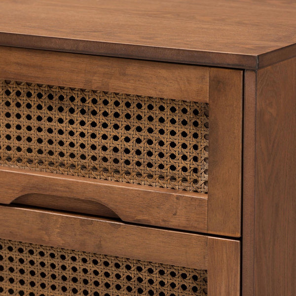 Baxton Studio Baxton Studio Asami Mid-Century Modern Walnut Bedroom Set with Woven Rattan & Adjustable Headboard Queen 3-Piece Asami-Ash Walnut Rattan-Queen 3PC Bedroom Set