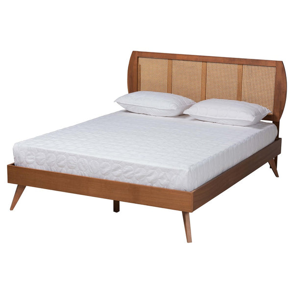 Baxton Studio Baxton Studio Asami Mid-Century Modern Walnut Bedroom Set with Woven Rattan & Adjustable Headboard Queen 5-Piece Asami-Ash Walnut Rattan-Queen 5PC Bedroom Set