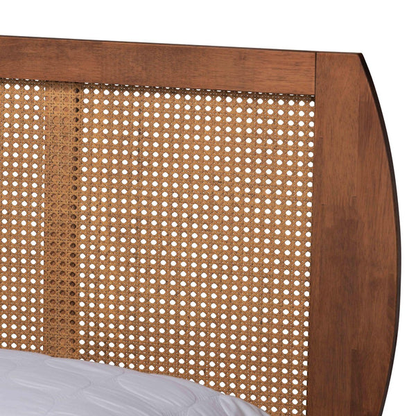 Baxton Studio Baxton Studio Asami Mid-Century Modern Walnut Bedroom Set with Woven Rattan & Adjustable Headboard Queen 5-Piece Asami-Ash Walnut Rattan-Queen 5PC Bedroom Set