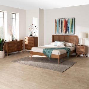 Baxton Studio Baxton Studio Asami Mid-Century Modern Walnut Bedroom Set with Woven Rattan & Adjustable Headboard Queen 4-Piece Asami-Ash Walnut Rattan-Queen 4PC Bedroom Set