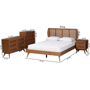 Baxton Studio Baxton Studio Asami Mid-Century Modern Walnut Bedroom Set with Woven Rattan & Adjustable Headboard King 4-Piece Asami-Ash Walnut Rattan-King 4PC Bedroom Set