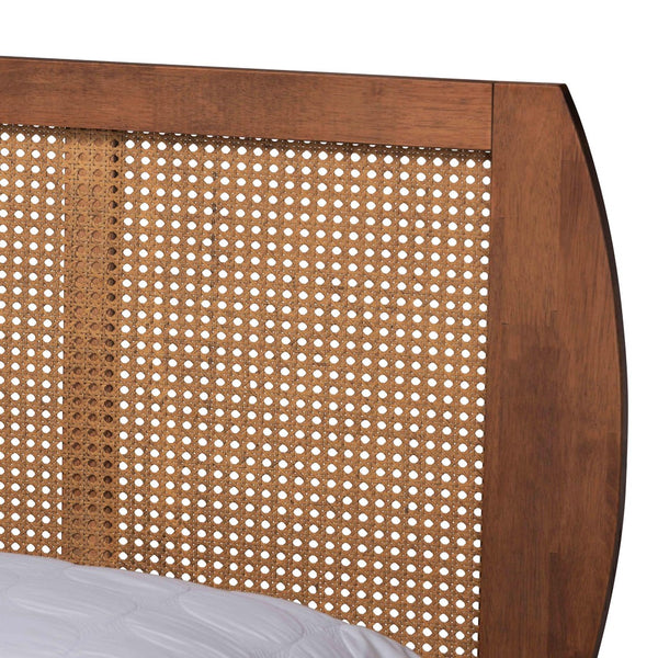 Baxton Studio Baxton Studio Asami Mid-Century Modern Walnut Bedroom Set with Woven Rattan & Adjustable Headboard Queen 4-Piece Asami-Ash Walnut Rattan-Queen 4PC Bedroom Set