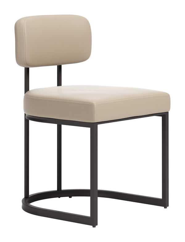 Zuo Modern Velar Faux Leather Dining Chair Set Modern Padded Contoured Seat with Steel Base Legs Beige & Gray 111182