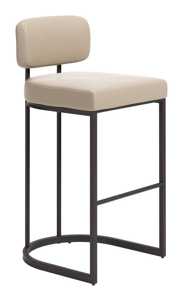 Zuo Modern Velar Faux Leather Barstools Set of 2 with Steel Legs for Kitchen or Home Bar 111184