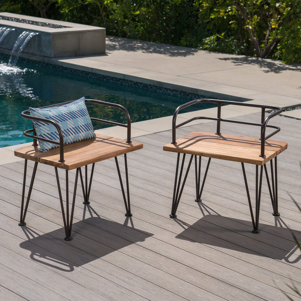 English Elm Christopher Knight Home® - ZION Teak Acacia Wood & Iron Chairs Set of 2 — Rustic Industrial Patio Dining Seats, Sturdy Low Backs 60391.00