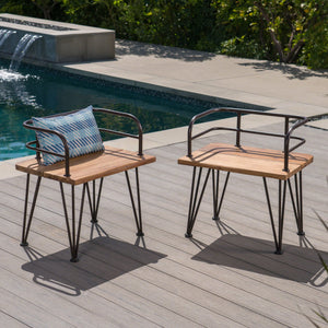 English Elm Christopher Knight Home® - ZION Teak Acacia Wood & Iron Chairs Set of 2 — Rustic Industrial Patio Dining Seats, Sturdy Low Backs 60391.00