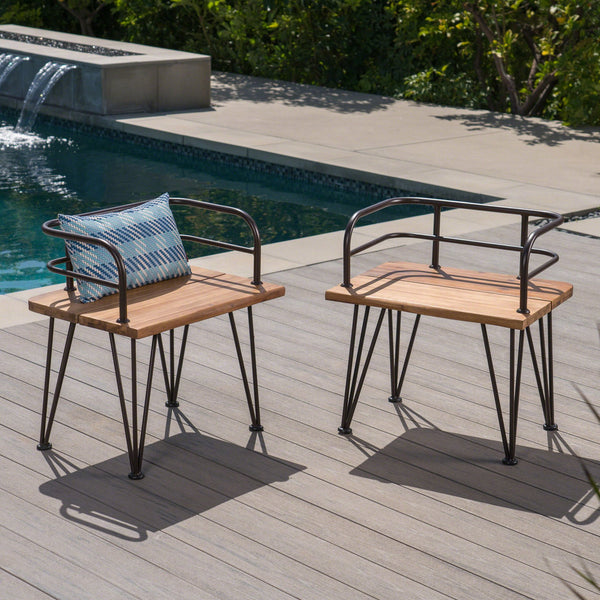 English Elm Christopher Knight Home® - ZION Teak Acacia Wood & Iron Chairs Set of 2 — Rustic Industrial Patio Dining Seats, Sturdy Low Backs 60391.00