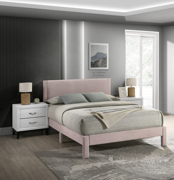 English Elm 1pc Plush Upholstered Headboard Queen Bed with Ribbed Texture, Low-Profile Frame and Sleek Modern Design Pink 60.6 L x 21.3 W x 6.9 H B2741P322559