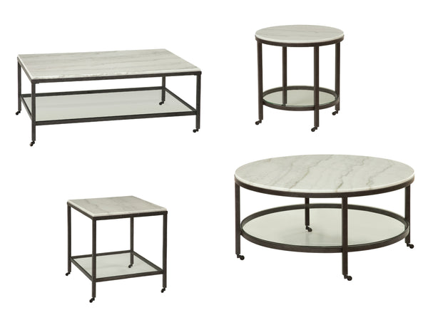 Basset Mirror Whitman Round Cocktail Table - Elegant Bronze & Ivory Marble With Glass Shelf & Functional Casters White Metal,Marble,Glass 1112-lr-100