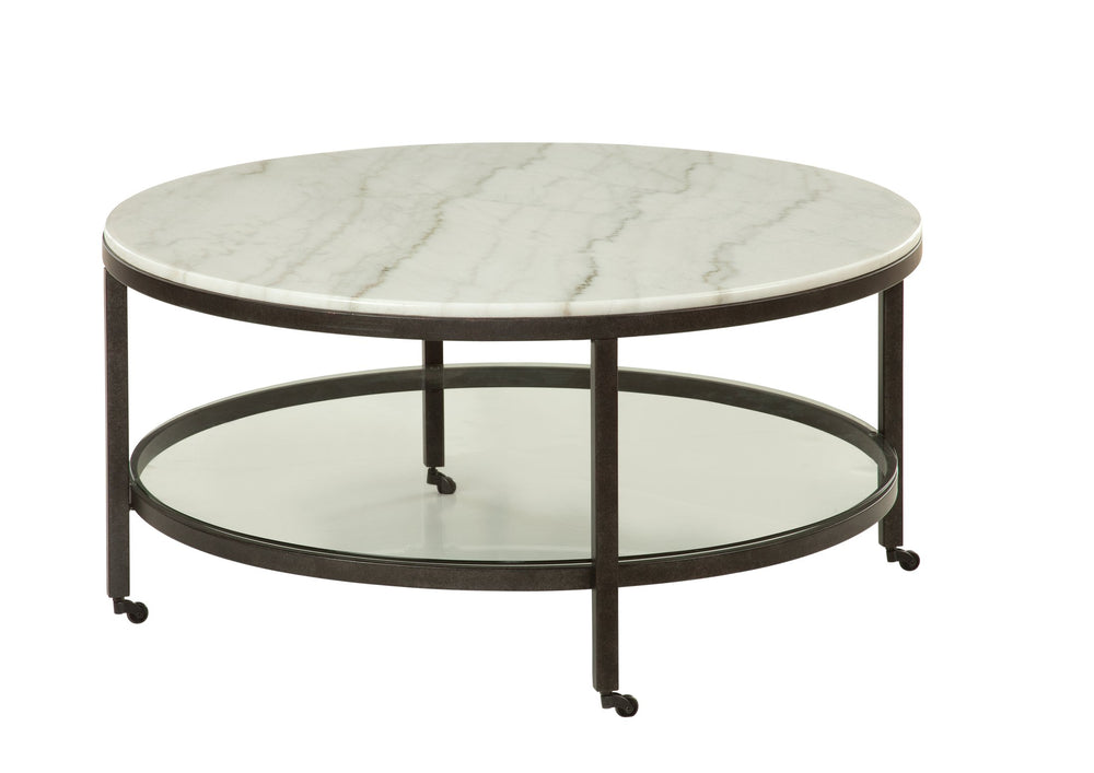 Basset Mirror Whitman Round Cocktail Table - Elegant Bronze & Ivory Marble With Glass Shelf & Functional Casters White Metal,Marble,Glass 1112-lr-120