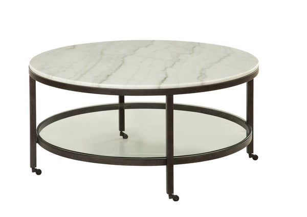 Basset Mirror Whitman Round Cocktail Table - Elegant Bronze & Ivory Marble With Glass Shelf & Functional Casters White Metal,Marble,Glass 1112-lr-120