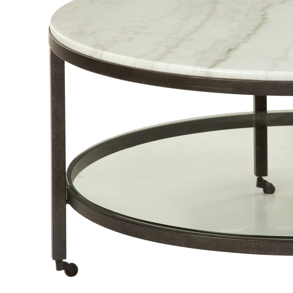 Basset Mirror Whitman Round Cocktail Table - Elegant Bronze & Ivory Marble With Glass Shelf & Functional Casters White Metal,Marble,Glass 1112-lr-120