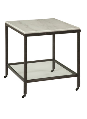 Basset Mirror Whitman Stylish End Table With Bronze And Ivory Marble Top And Glass Shelf For Modern Decor White Metal,Marble,Glass 1112-lr-200