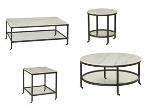 Basset Mirror Whitman Stylish End Table With Bronze And Ivory Marble Top And Glass Shelf For Modern Decor White Metal,Marble,Glass 1112-lr-200