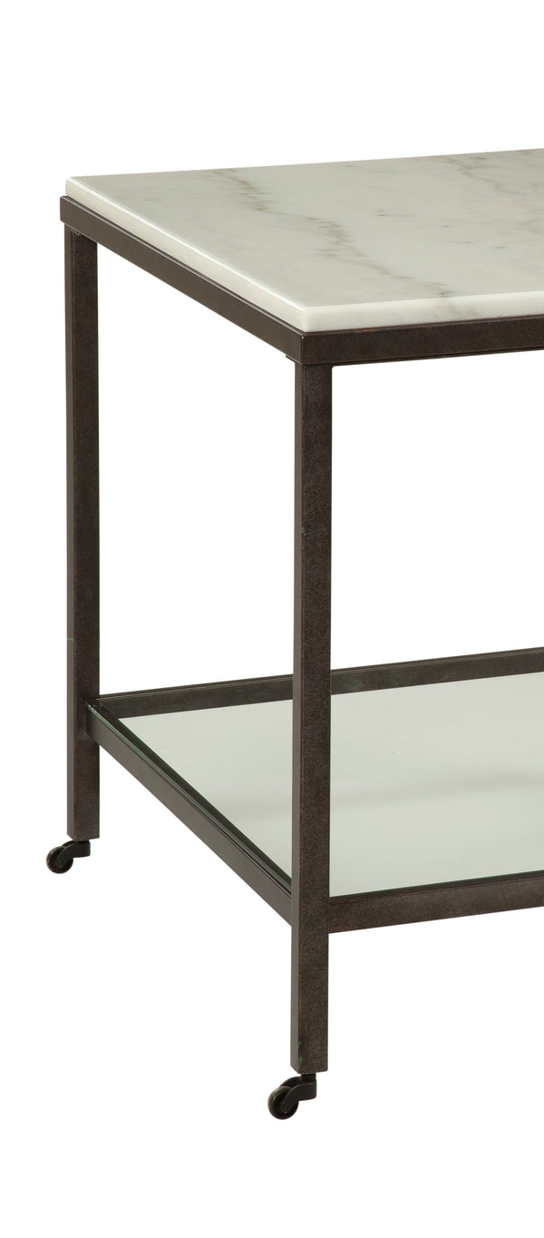 Basset Mirror Whitman Stylish End Table With Bronze And Ivory Marble Top And Glass Shelf For Modern Decor White Metal,Marble,Glass 1112-lr-200