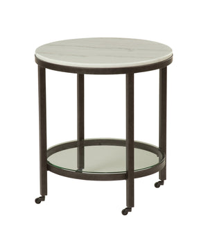 Basset Mirror Whitman Stylish End Table With Bronze And Ivory Marble Top And Glass Shelf For Modern Decor White Metal,Marble,Glass 1112-lr-220