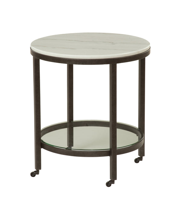 Basset Mirror Whitman Stylish End Table With Bronze And Ivory Marble Top And Glass Shelf For Modern Decor White Metal,Marble,Glass 1112-lr-220