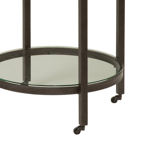Basset Mirror Whitman Stylish End Table With Bronze And Ivory Marble Top And Glass Shelf For Modern Decor White Metal,Marble,Glass 1112-lr-220