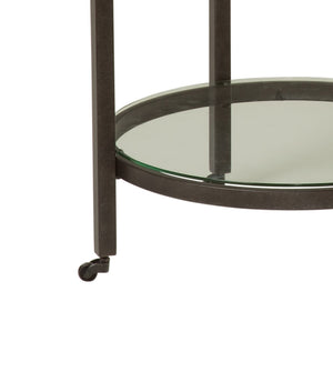 Basset Mirror Whitman Stylish End Table With Bronze And Ivory Marble Top And Glass Shelf For Modern Decor White Metal,Marble,Glass 1112-lr-220