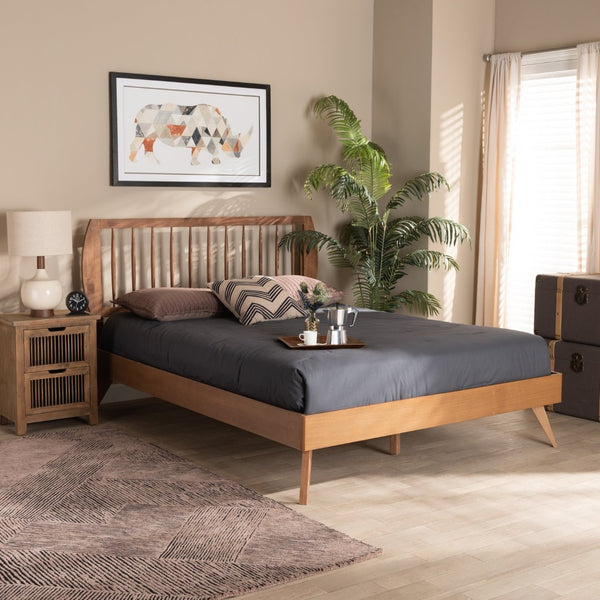 Baxton Studio Baxton Studio Modern Walnut Brown Platform Bed with Spindle Headboard for Stylish Bedrooms Emiko Full Emiko-Ash Walnut-Full