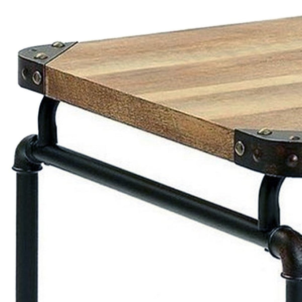 English Elm 47 Inch Industrial Writing Desk with Wire Shelf Caster Wheels and Wood Grain Top B056P416870