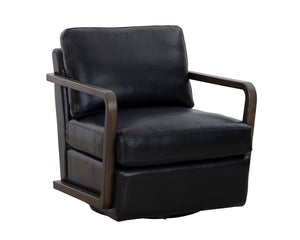 Castell Swivel Lounge Chair - Brown - Cortina Black Leather 111248 Sunpan