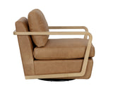 Castell Swivel Lounge Chair - Rustic Oak - Ludlow Sesame Leather 111249 Sunpan