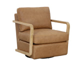 Castell Swivel Lounge Chair - Rustic Oak - Ludlow Sesame Leather 111249 Sunpan