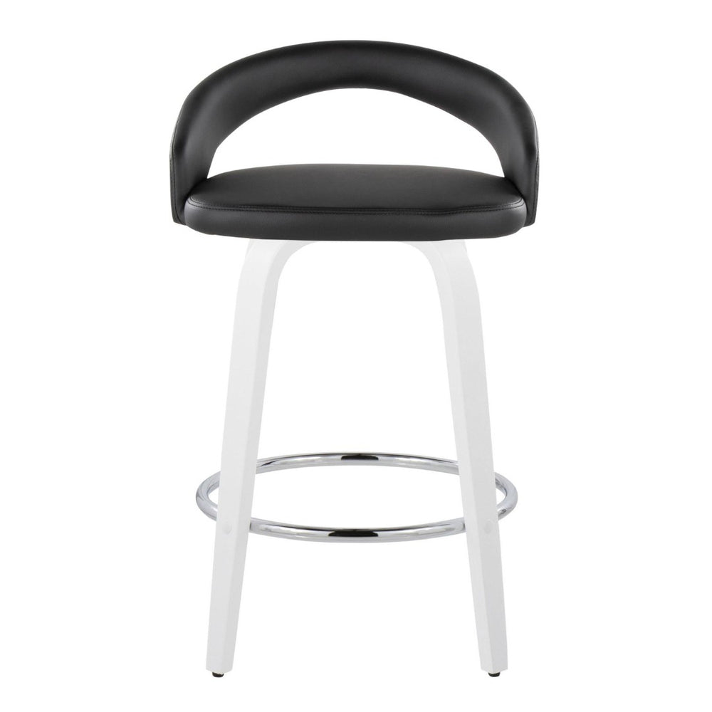 English Elm Fixed-height Swivel Counterstools with Faux Leather Seats and Chrome Footrest Set of 2 B202S01832